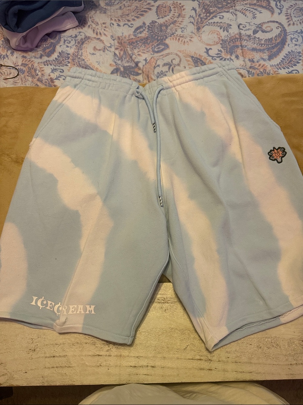 Icecream Blue & White Tie-Dye Fleece Shorts